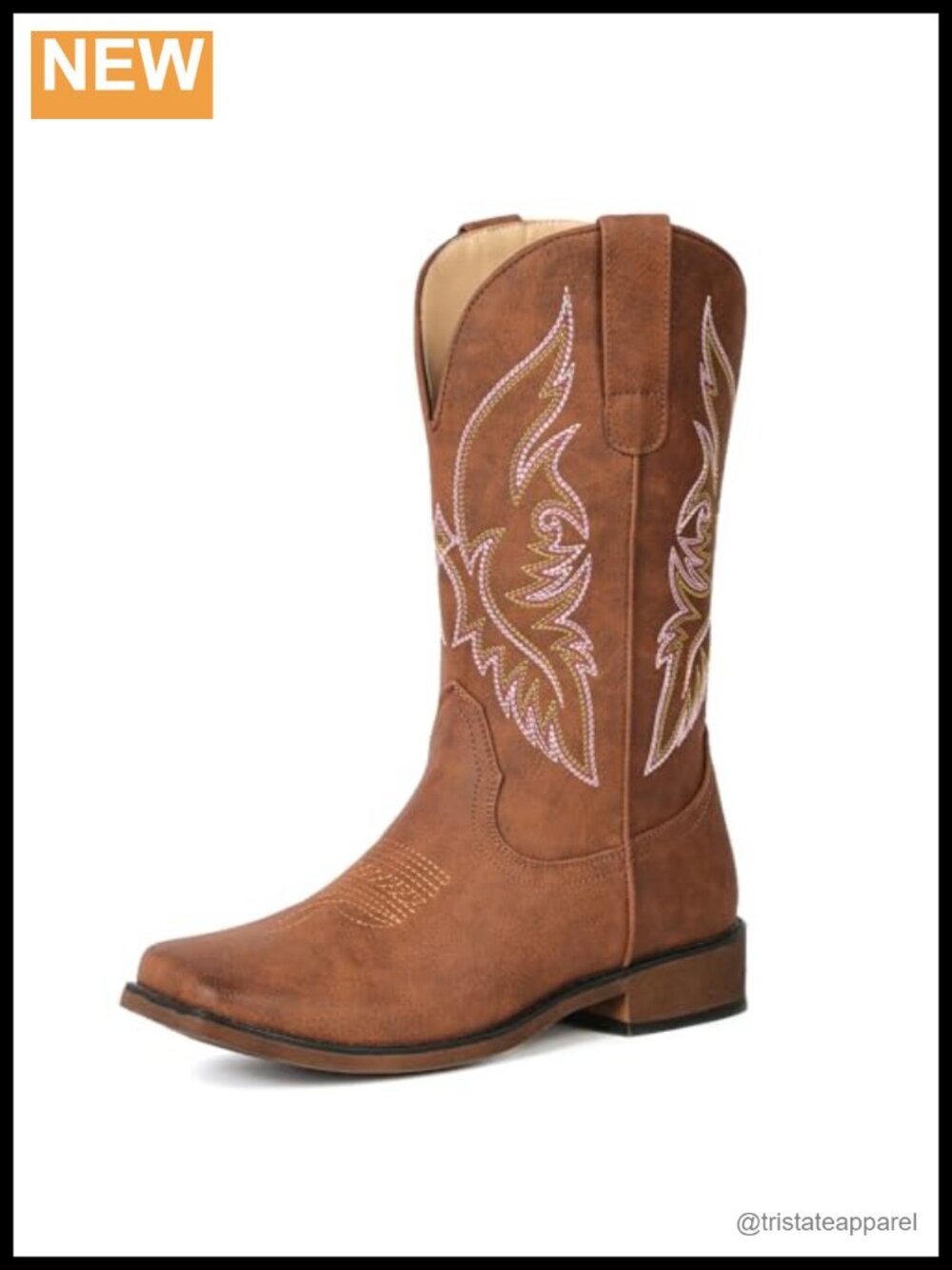 IUV Cowgirl Boots Women Mid-Calf Square Toe Pull-On Embroidered Western Boot